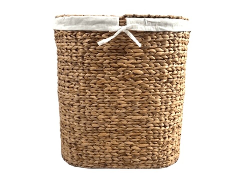 Handcrafted Oval Water Hyacinth Laundry Hamper with Ricenut Weave and Removable Liner